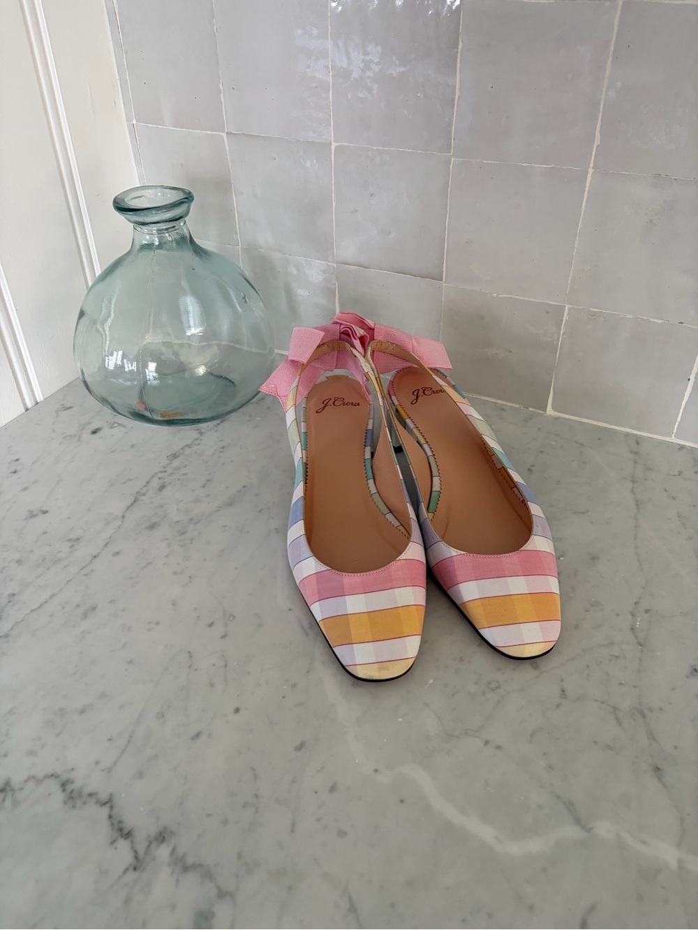 J. Crew Pastel Gingham Sling Backs with Grosgrain Bow NWT Size 8 - Picture 2 of 6